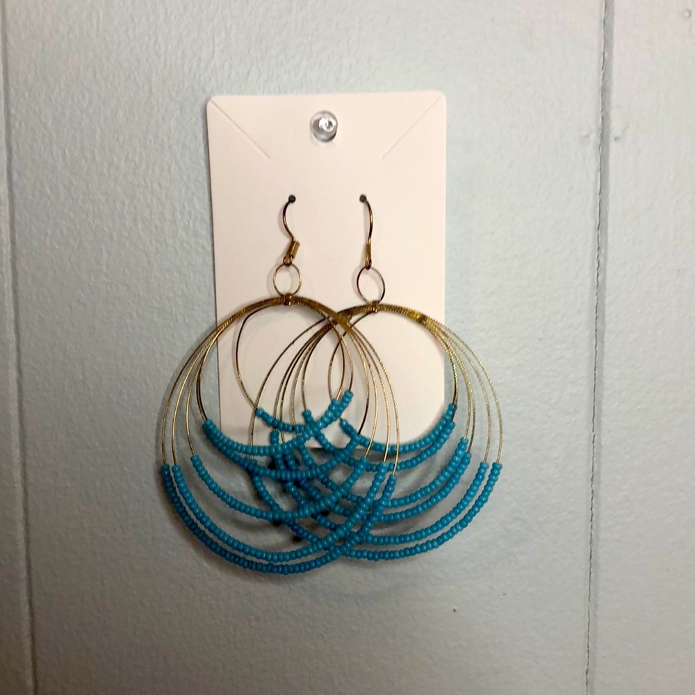 Gold and aqua dangling earrings, NWOT